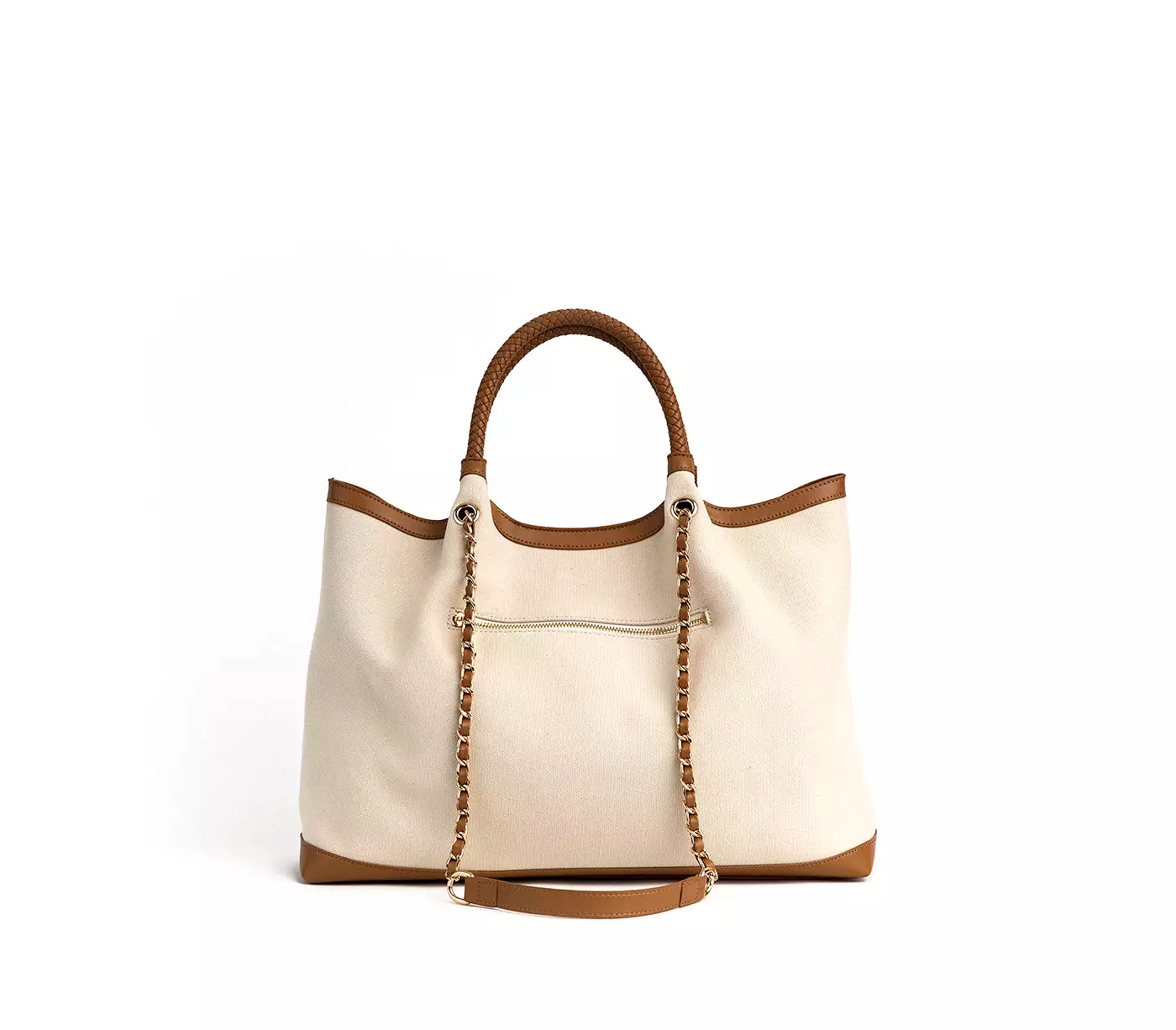 Off White with Tan Vegan Canvas Tote Ruth