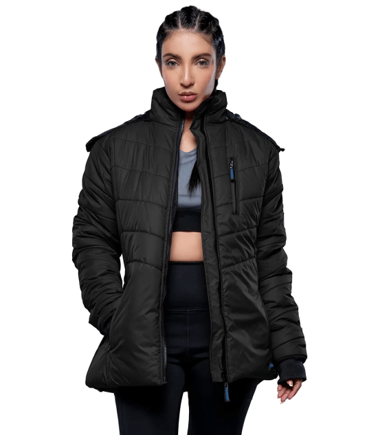 Paola Faux-Fur-Trim Black Hooded Puffer Jacket