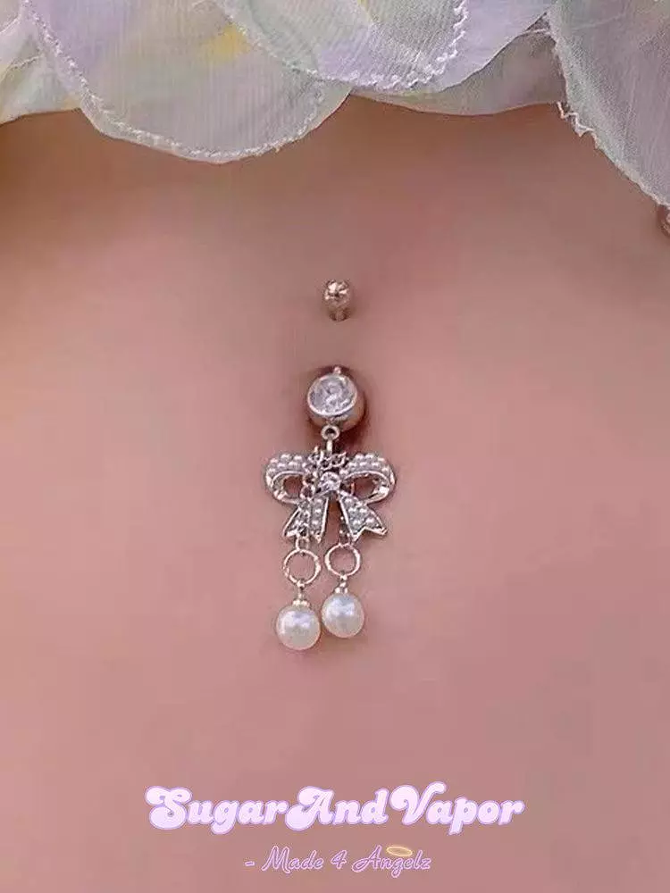 Pearls Bow Tassles Coquette Belly Ring