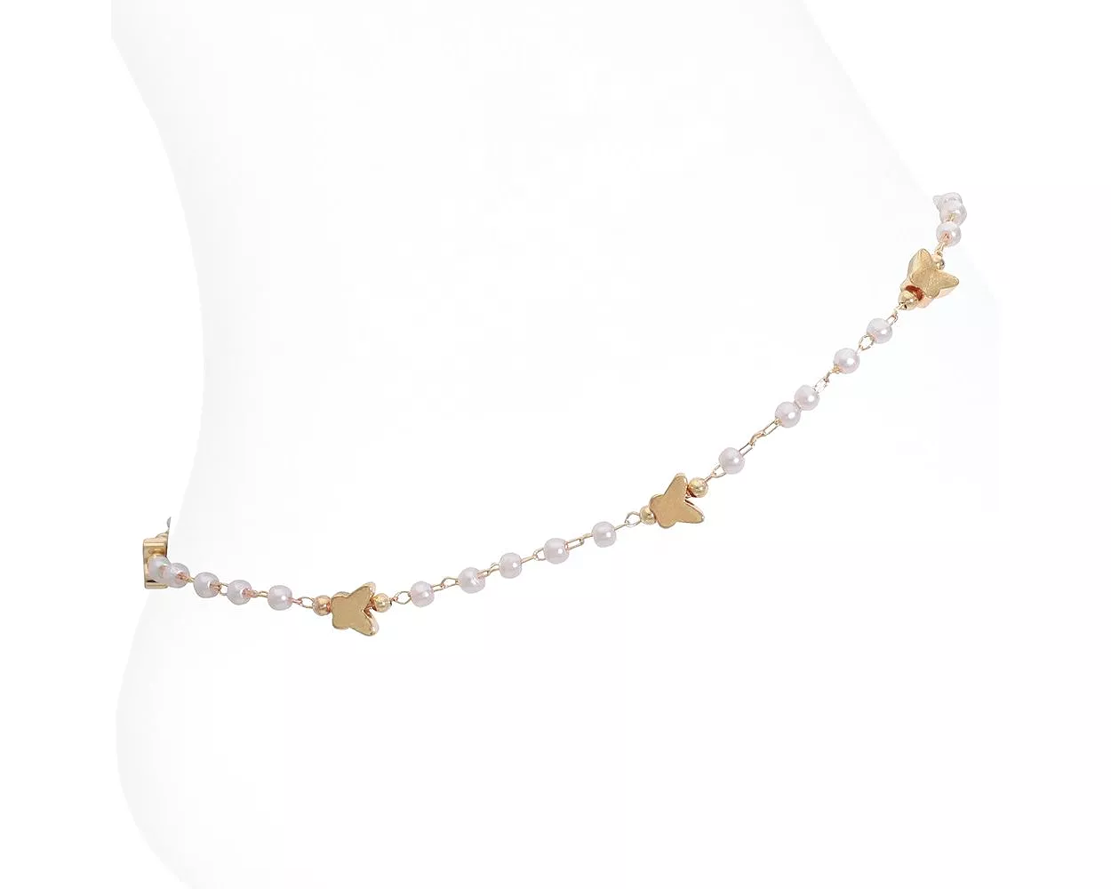 Pearls with Gold Butterflies Anklet