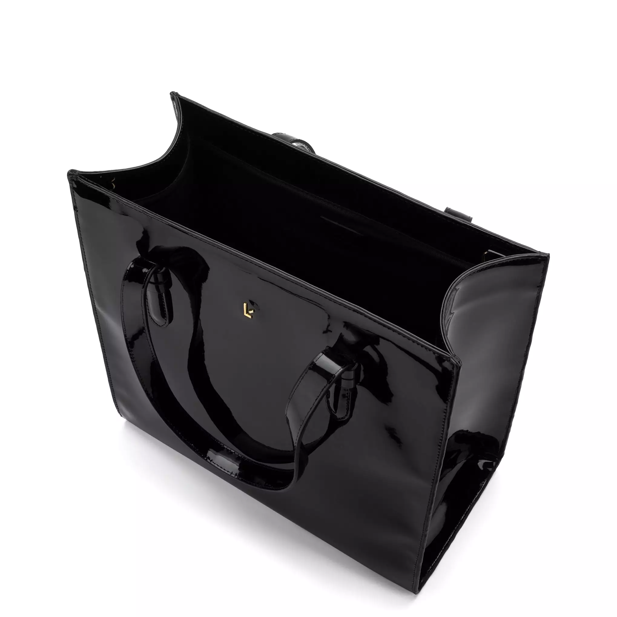 Phoebe Tote Bag In Black Vegan Patent Leather