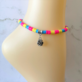 Pink, Blue, and Yellow Polymer Flower Anklet