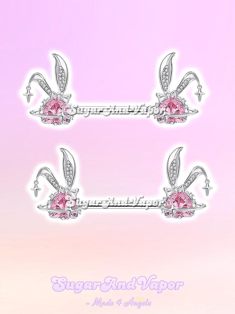 Pink Bunni Bling Gem Nipple Rings Set