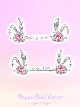 Pink Bunni Bling Gem Nipple Rings Set