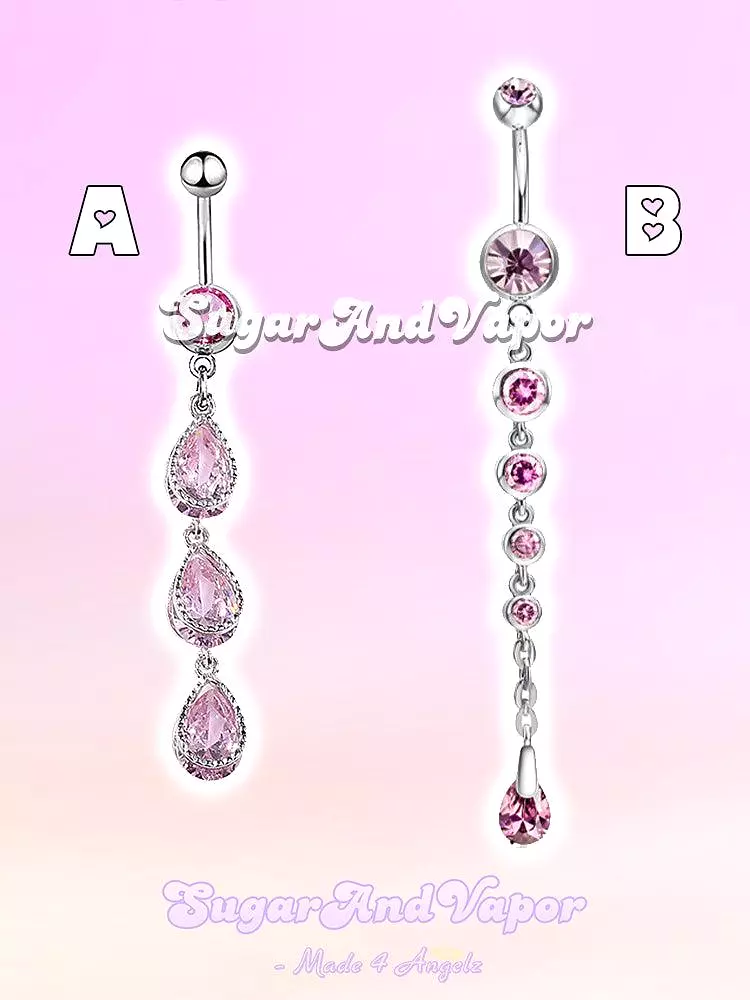 Pink Drop Overlength Belly Ring