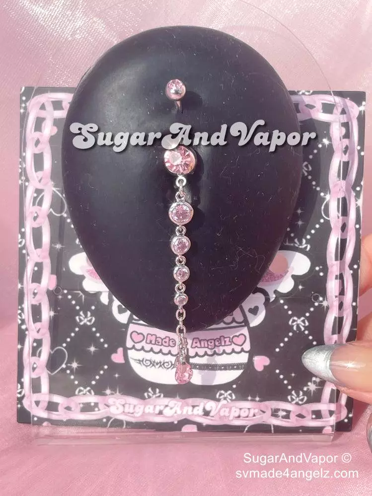 Pink Drop Overlength Belly Ring