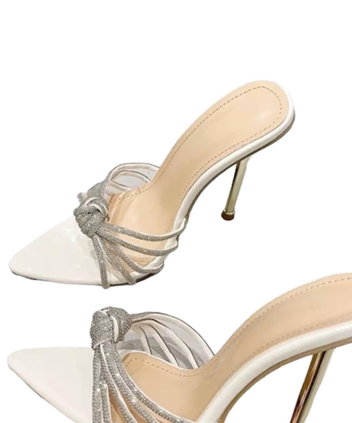 PU Leather Crystal Strap Heels