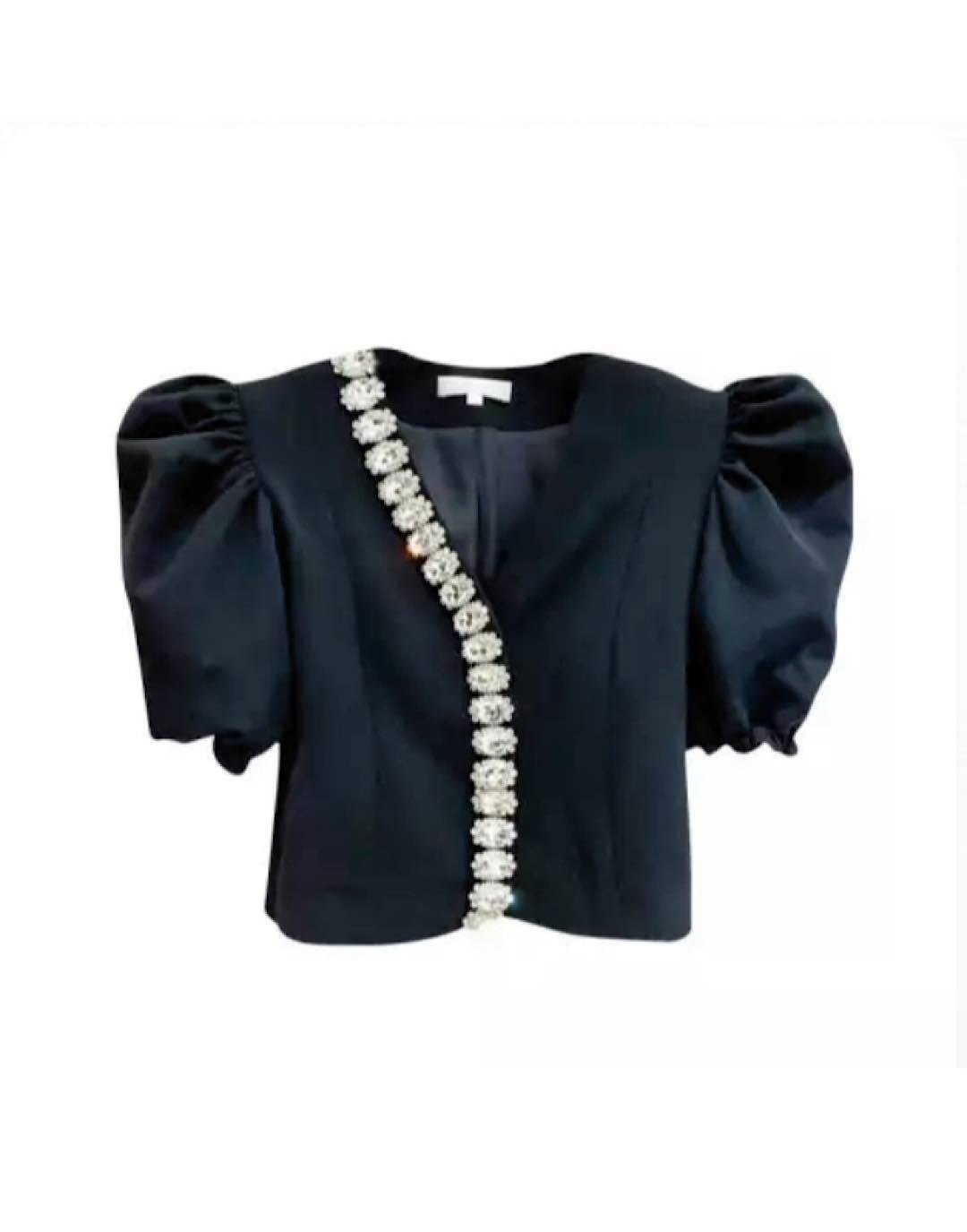 Puff Sleeve Crystal Neck Top