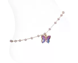 Purple Crystal Butterfly with bead Anklet