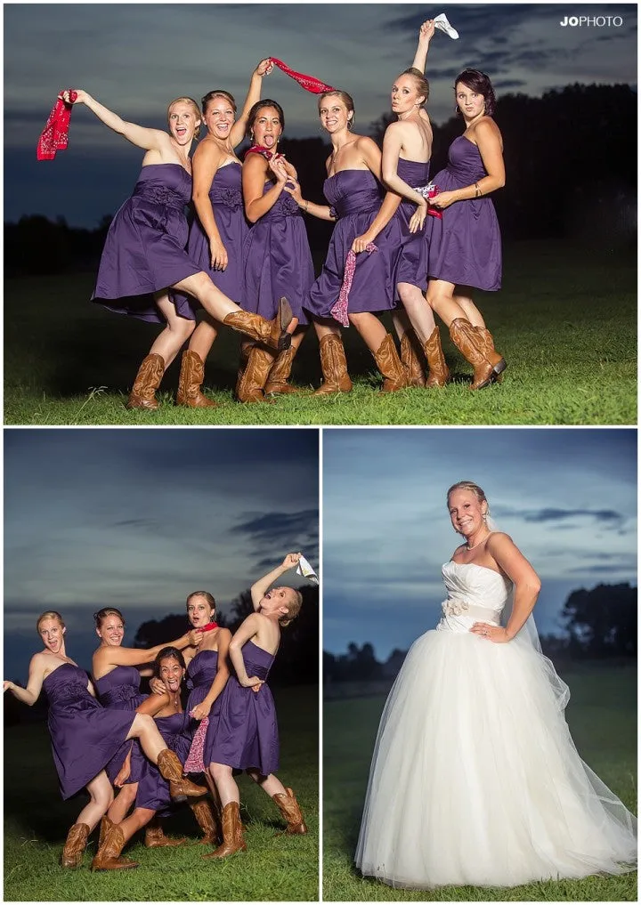 Purple Strapless Short country western bridesmaid dresses with boots