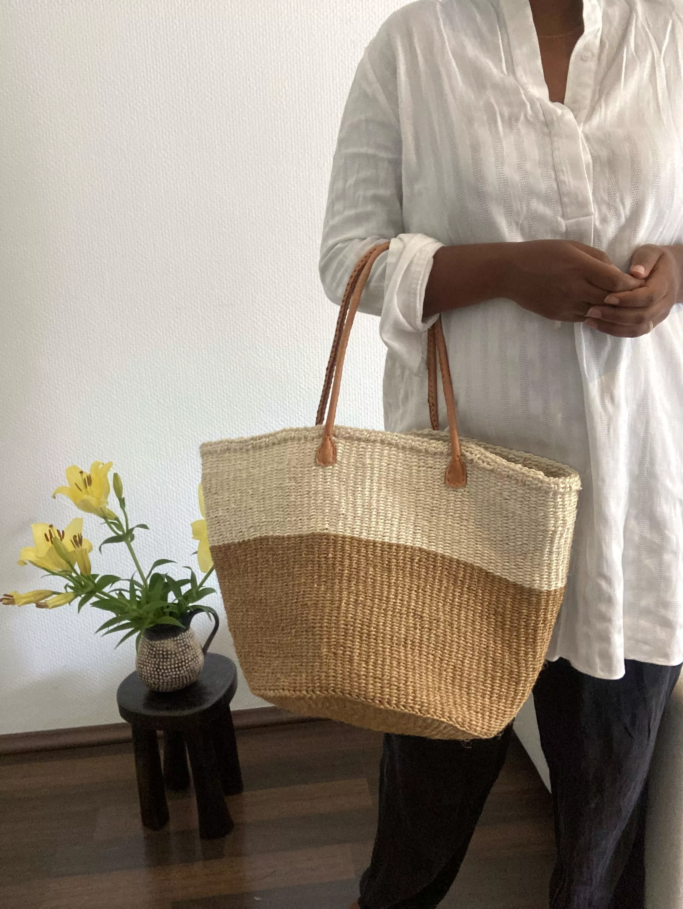 Raffia Big Market Basket in Beige