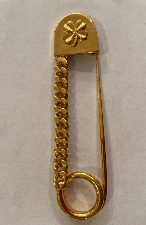 Rare Vintage Chanel Gold Chain Shamrock Kilt Safety Pin