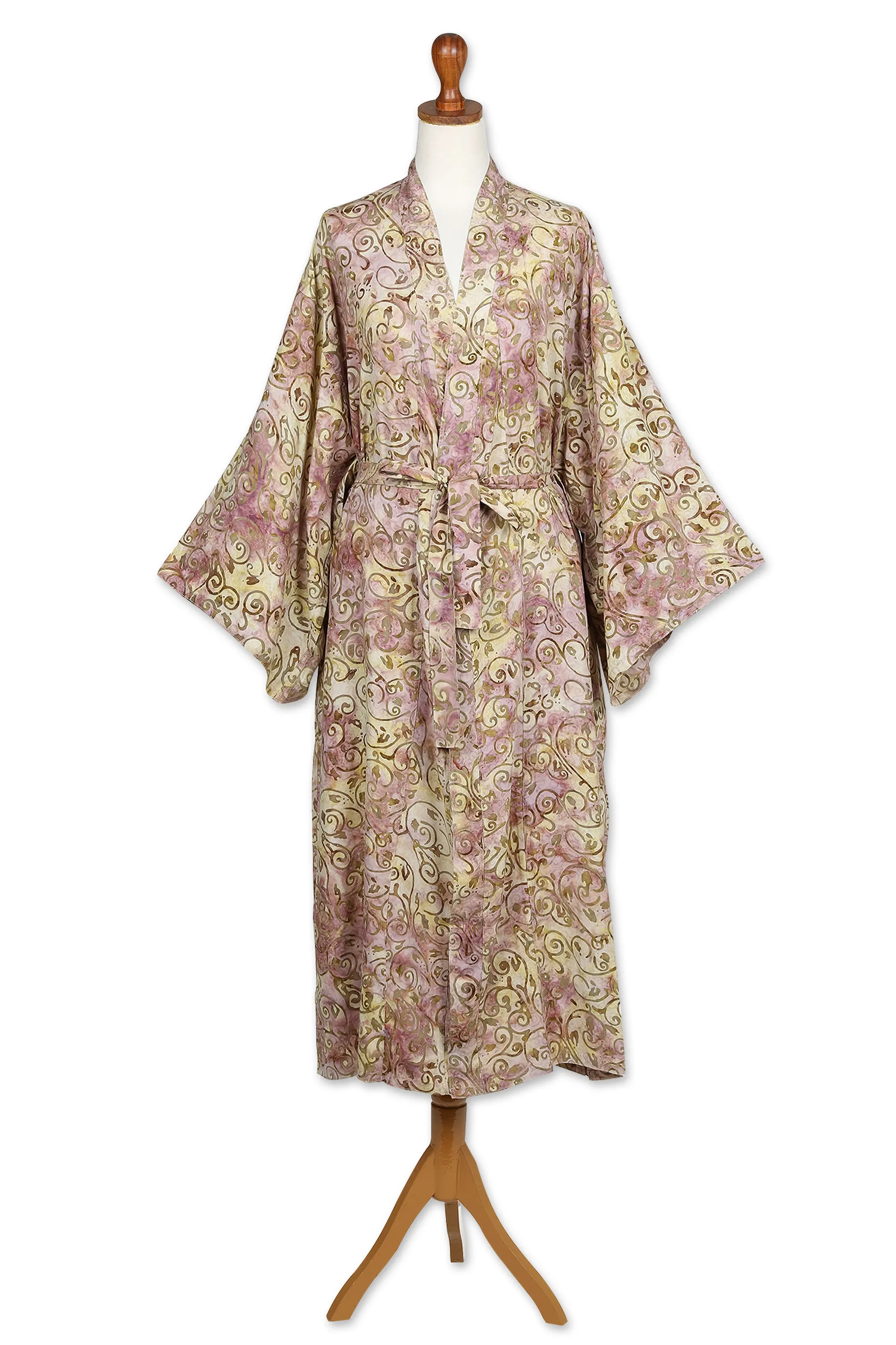 Rayon Robe Olive Floral Batik Print from Indonesia, 