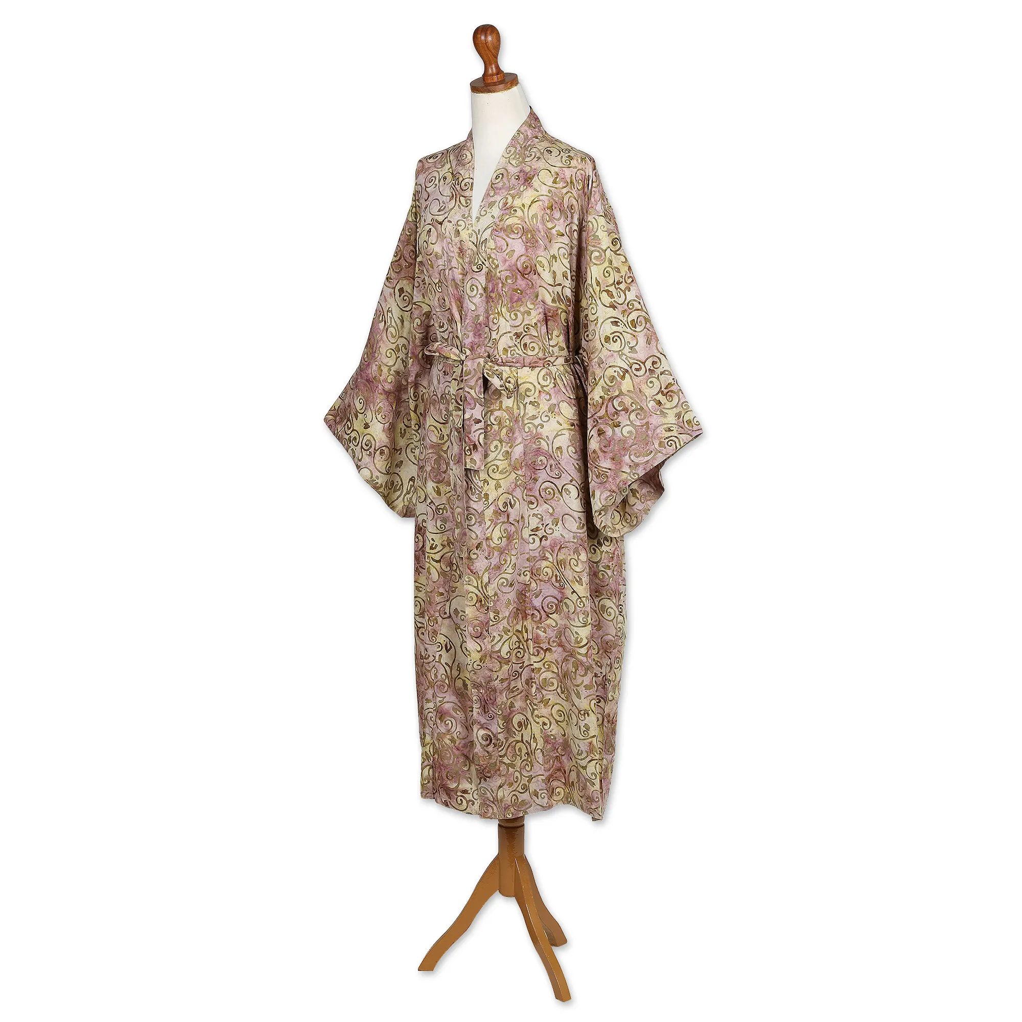 Rayon Robe Olive Floral Batik Print from Indonesia, 