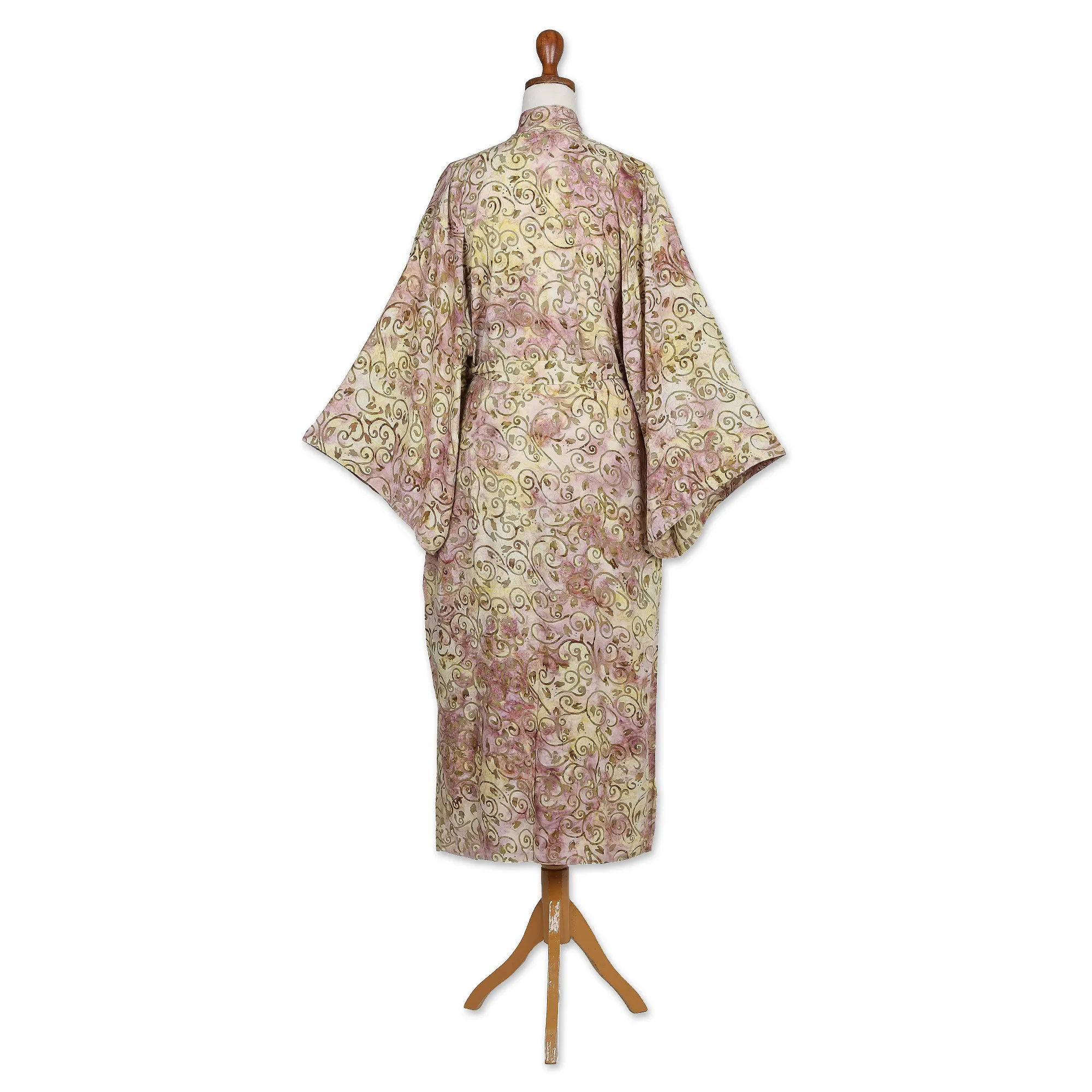 Rayon Robe Olive Floral Batik Print from Indonesia, 