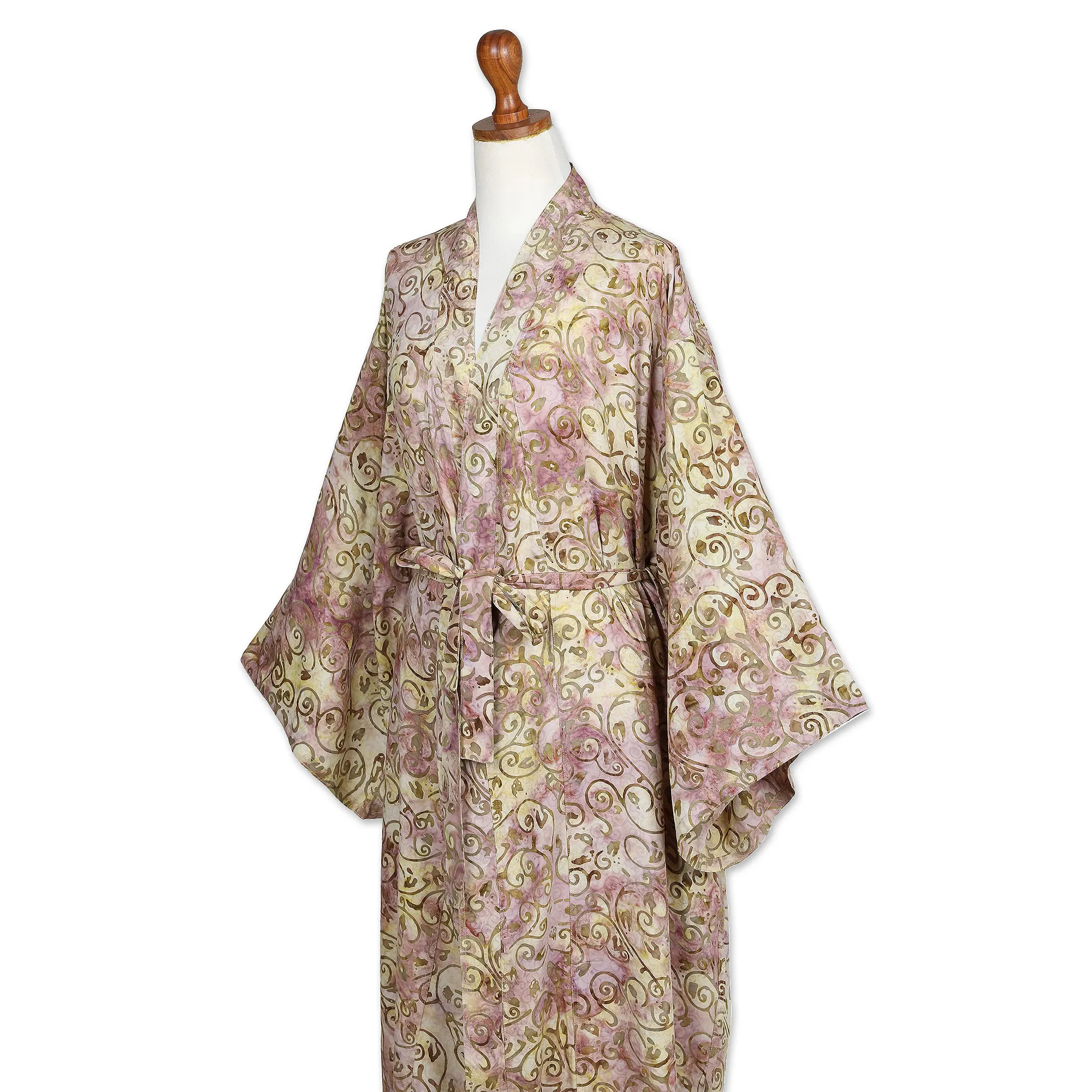 Rayon Robe Olive Floral Batik Print from Indonesia, 