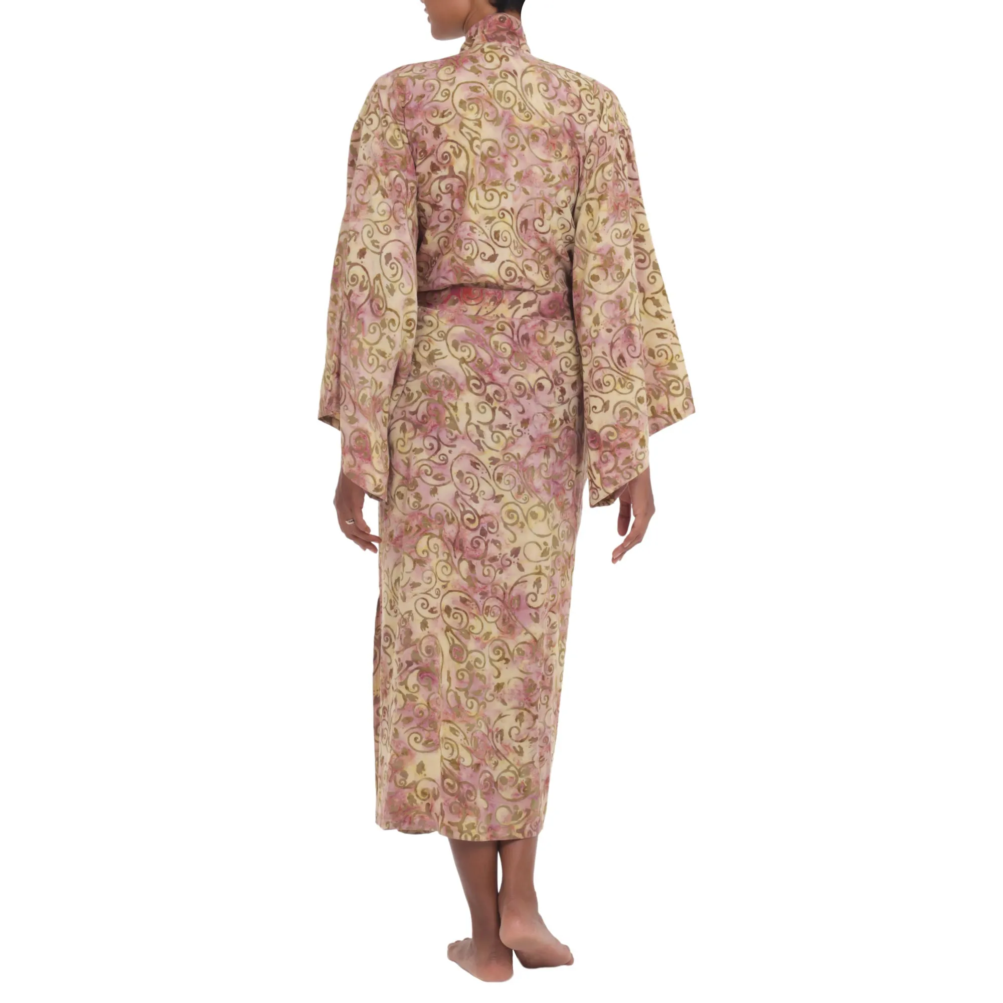 Rayon Robe Olive Floral Batik Print from Indonesia, 