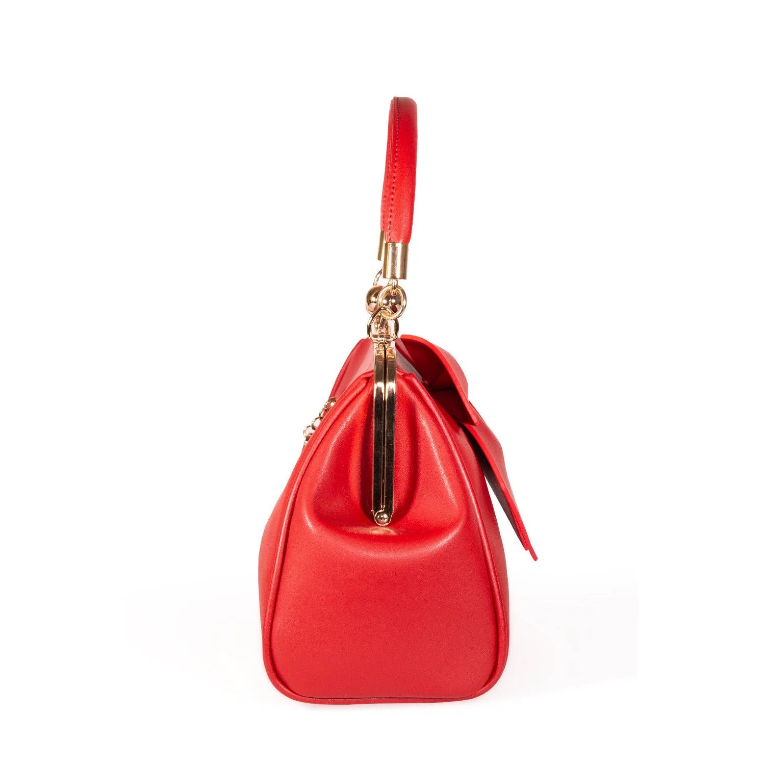 Red Retro Bow Handbag With Shoulder Strap