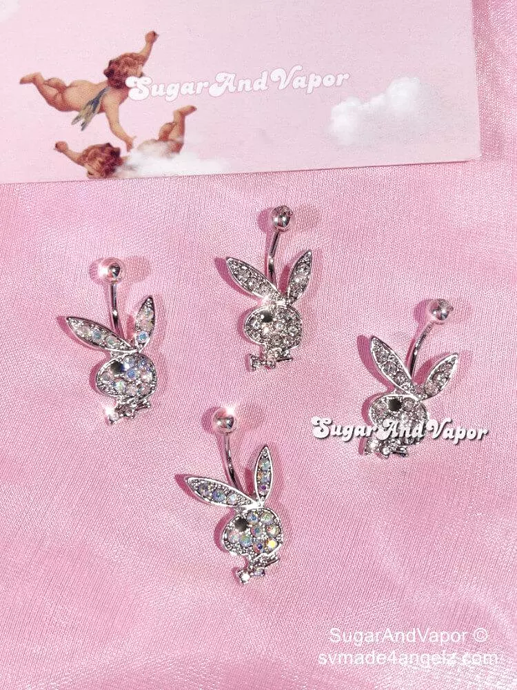 Rhinestones Bunny Head Belly Ring