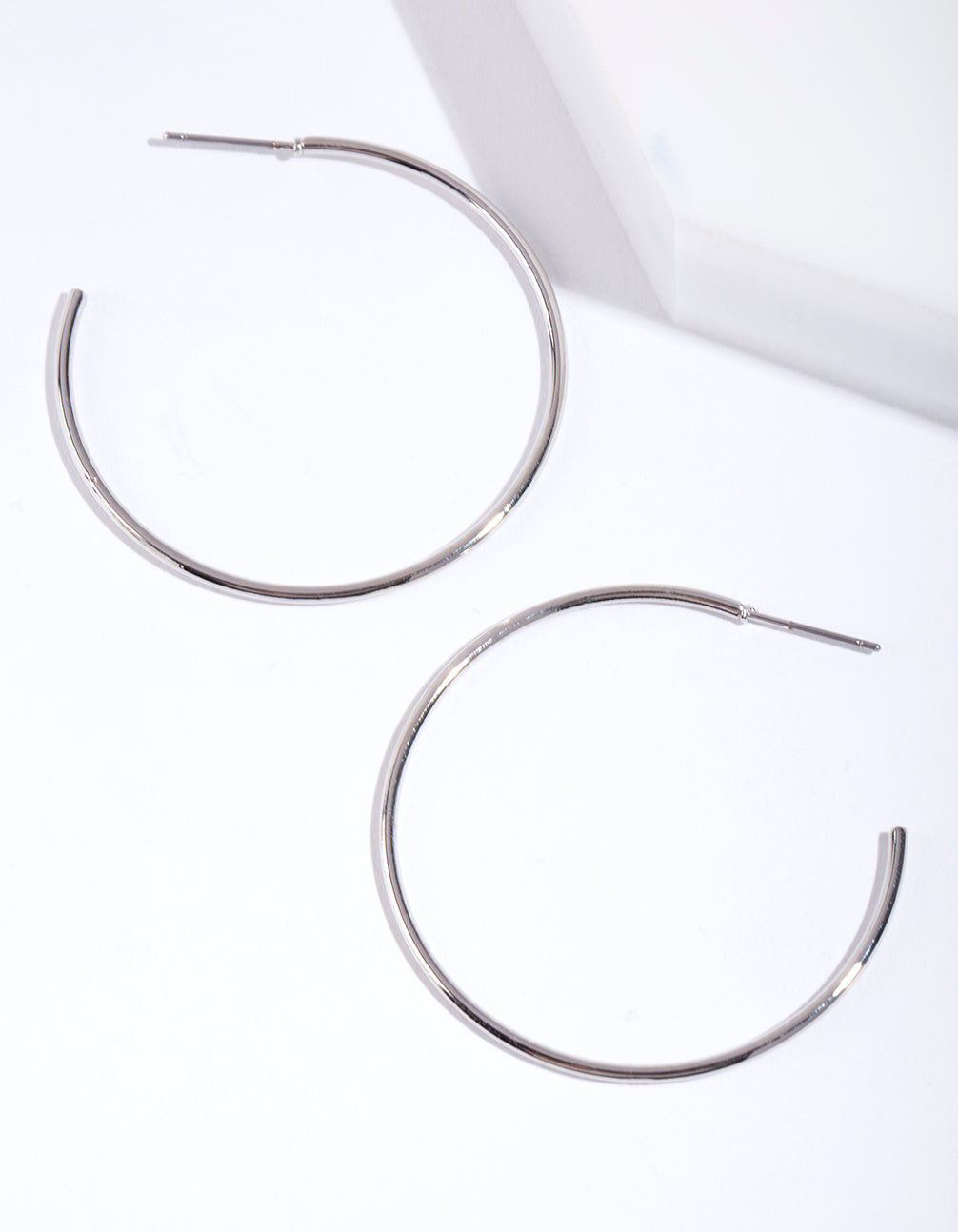 Rhodium 40mm Round Hoop Earrings