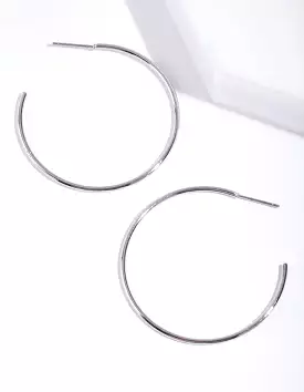 Rhodium 40mm Round Hoop Earrings