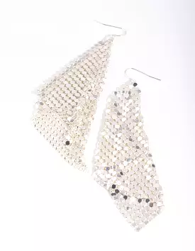 Rhodium Chain Mail Drop Earrings