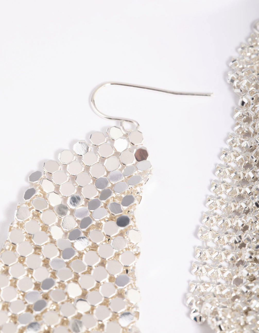 Rhodium Chain Mail Drop Earrings