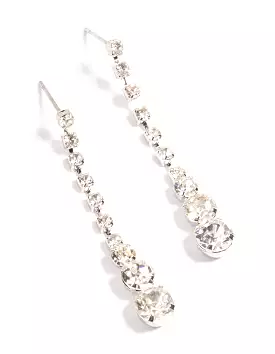 Rhodium Cupchain Graduated Drop Earrings