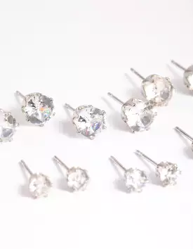 Rhodium Diamante Classic Stud Earring 8-Pack