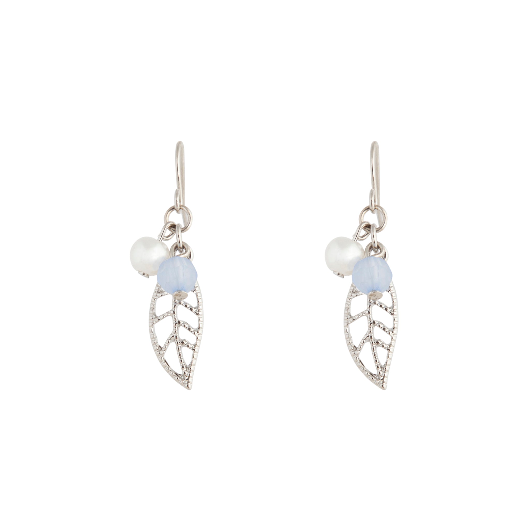 Rhodium Leaf Drop Earrings