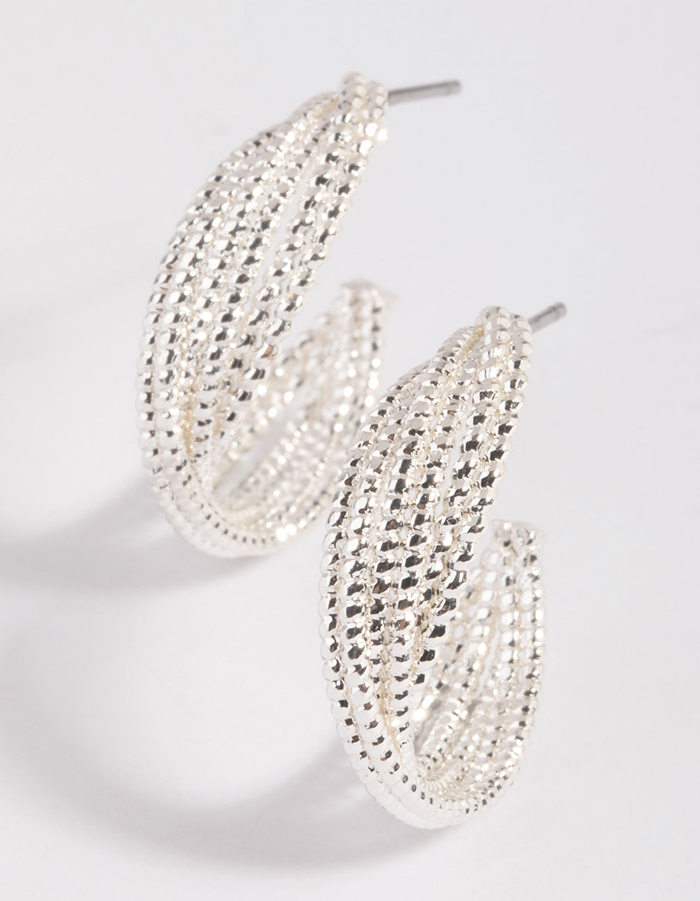 Rhodium Mini Criss Cross Hoop Earrings