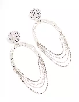 Rhodium Round Hanging Chain Drop Earrings