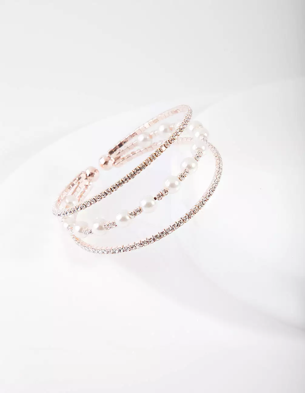 Rose Gold Pearl Diamante Cup Chain Cuff