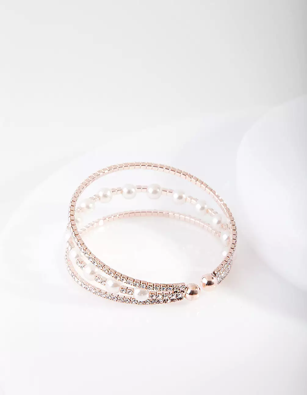 Rose Gold Pearl Diamante Cup Chain Cuff