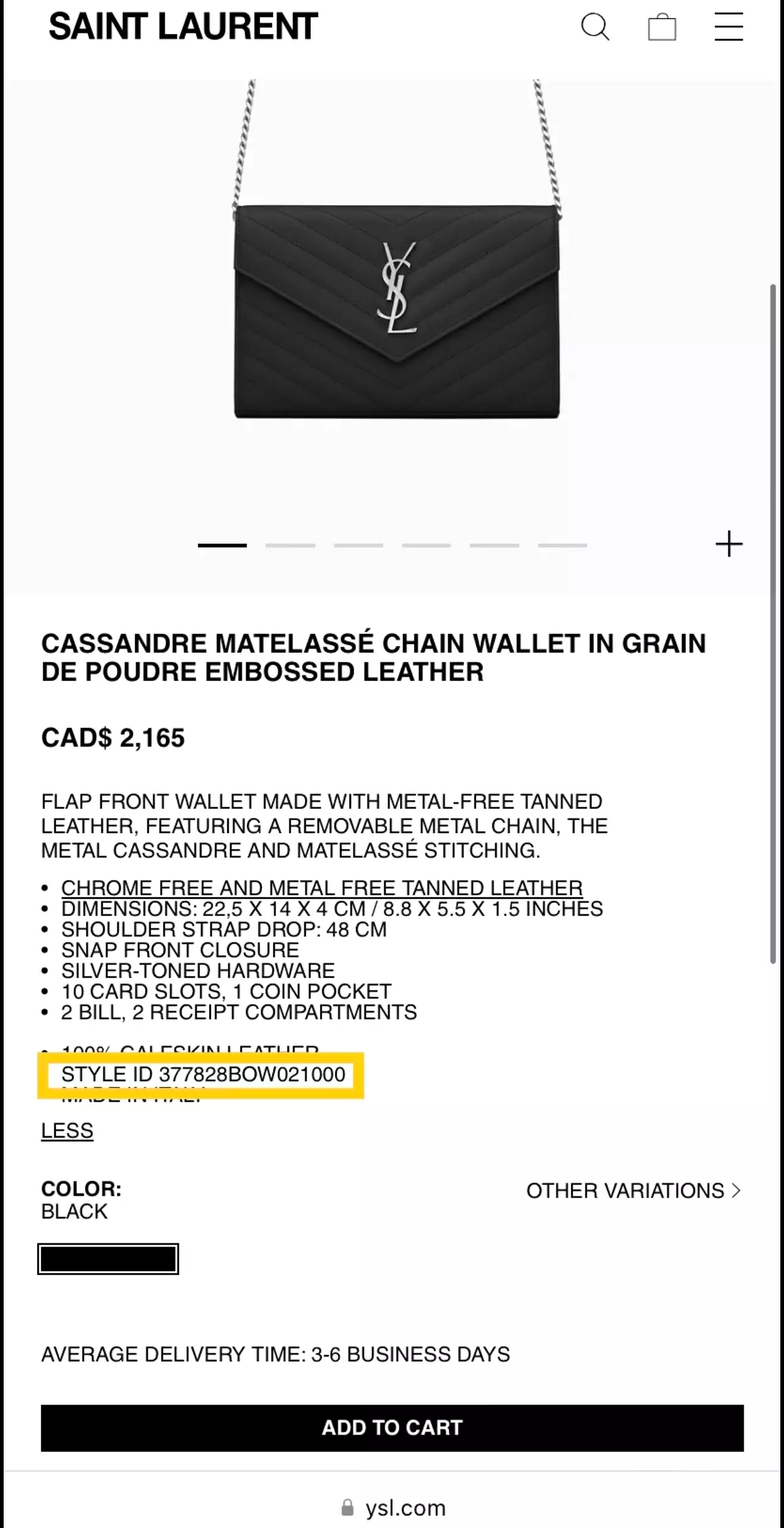 Saint Laurent Cassandre Wallet On Chain Bag