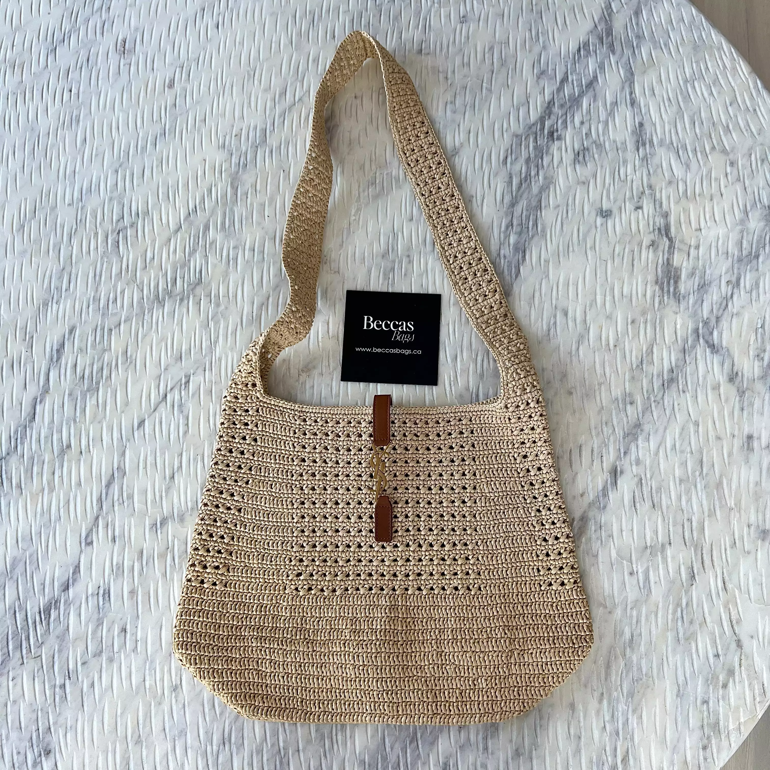 SAINT LAURENT YSL Crochet Raffia Hobo Bag