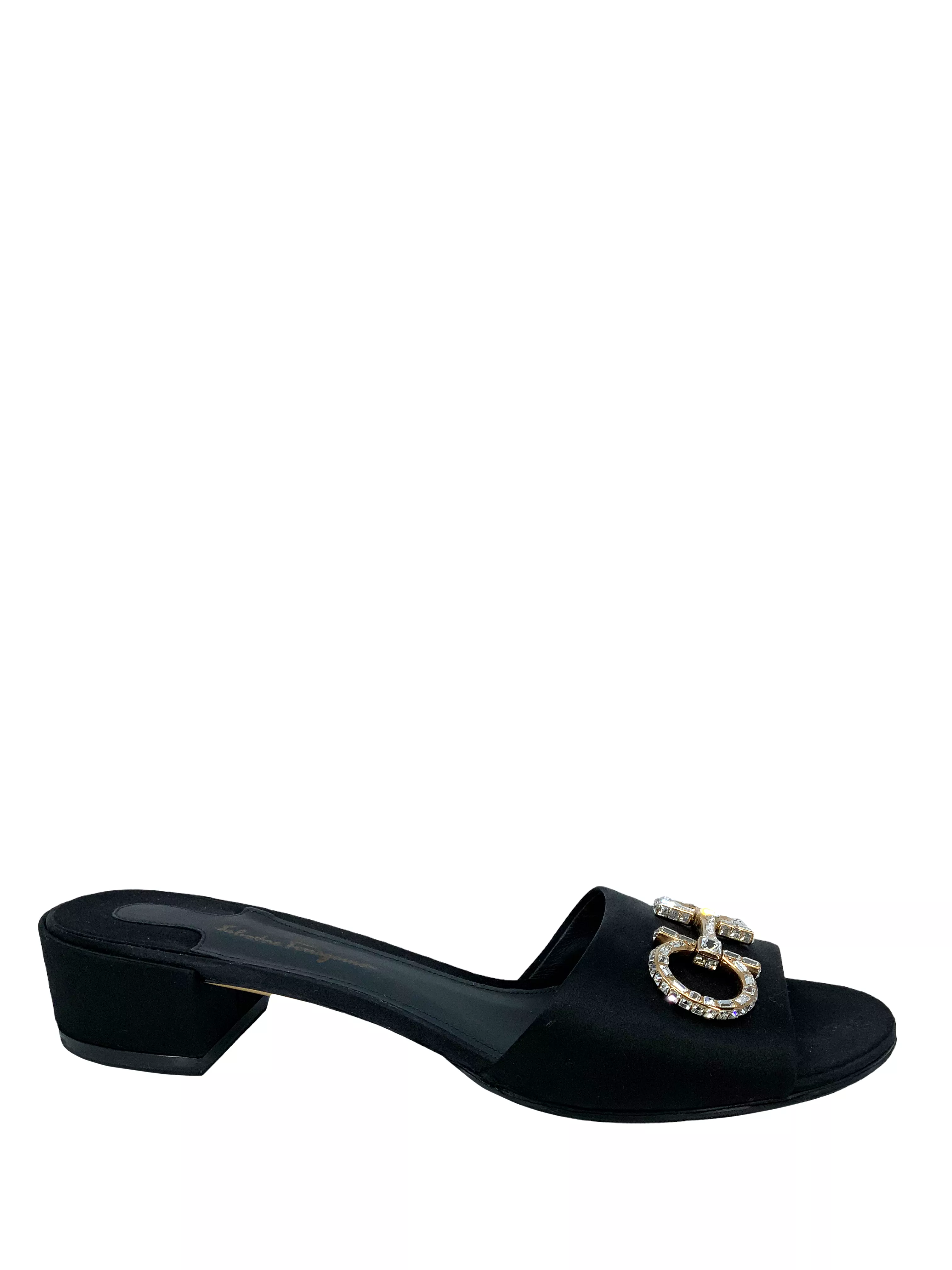 Salvatore Ferragamo Satin & Swarovski Crystal Slide Sandals Size 10