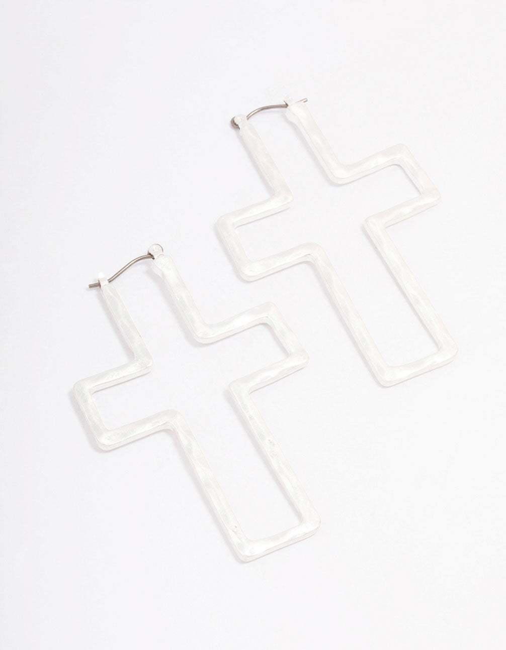 Silver Cross Outline Hoop Earrings