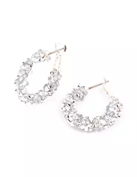 Silver Crushed Stone & Diamante Hoop Earrings