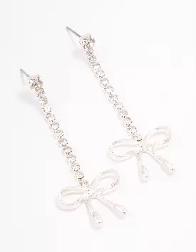 Silver Cupchain Crystal Bow Drop Earrings