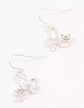 Silver Diamante Cut Butterfly Drop Earrings