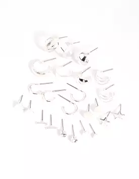 Silver Geometric Stud & Hoop Earring 12-Pack