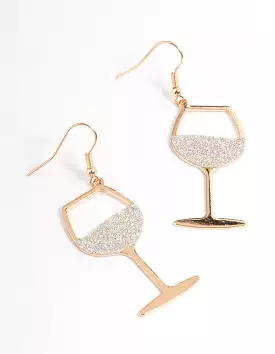 Silver Glitter Wine Glass Drop Earrings