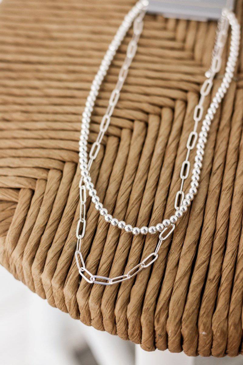 Silver Layered Bead Necklace