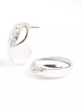 Silver Plated Diamante Wide Hoop Earrings