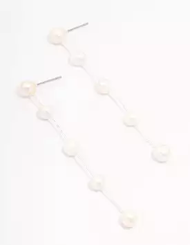 Silver Plated Freshwater Pearl Long Drop Earrings