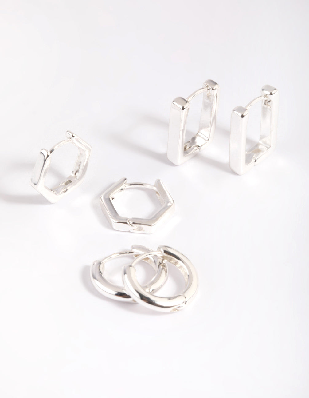 Silver Plated Hexagon Earring Stack 6-Pack