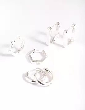 Silver Plated Hexagon Earring Stack 6-Pack