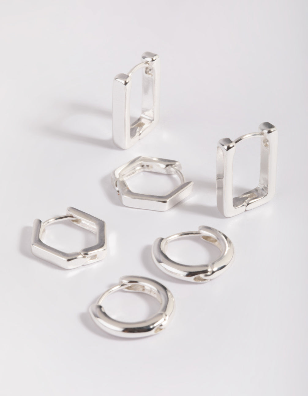 Silver Plated Hexagon Earring Stack 6-Pack