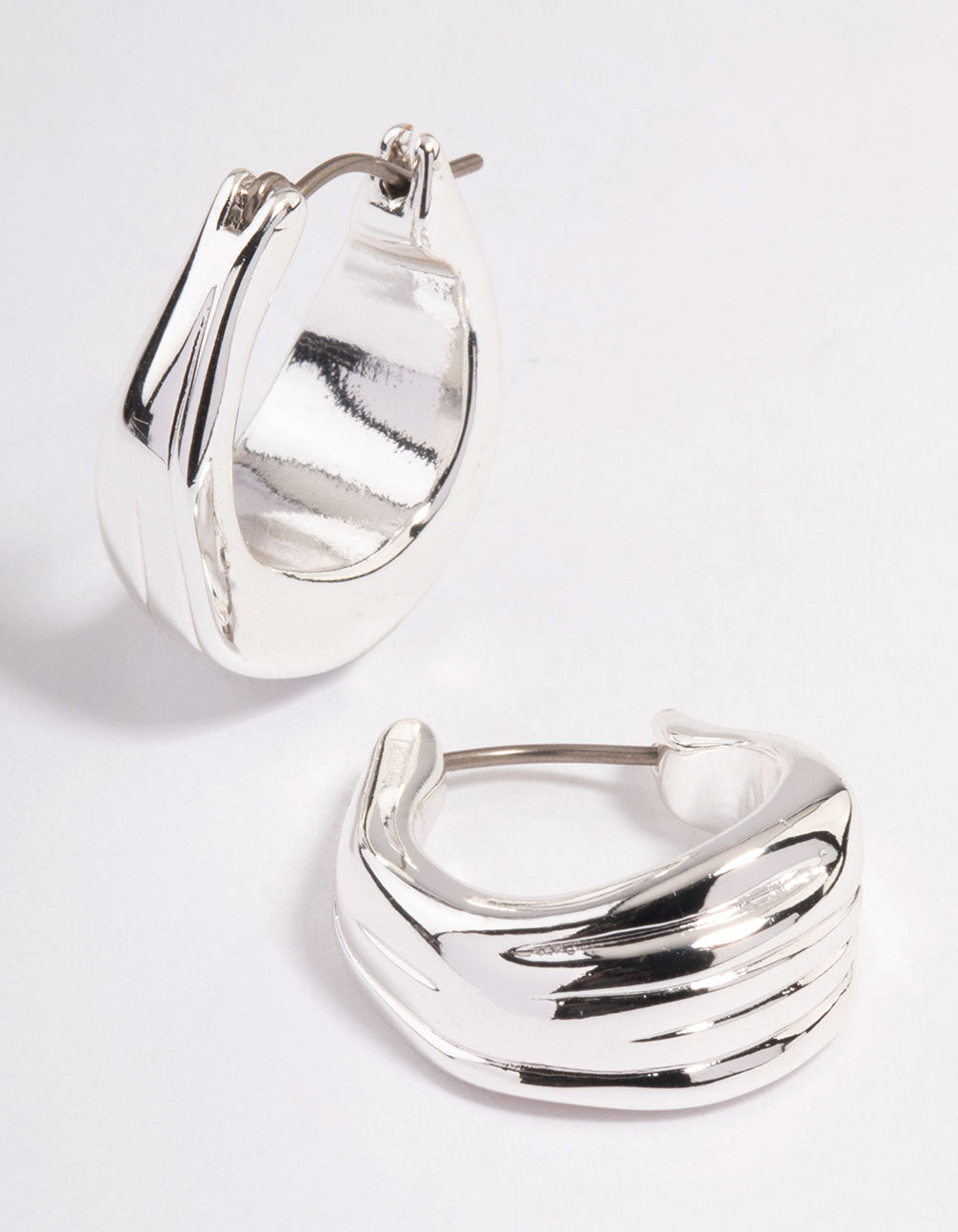 Silver Plated Molten Medium Hoop Earrings